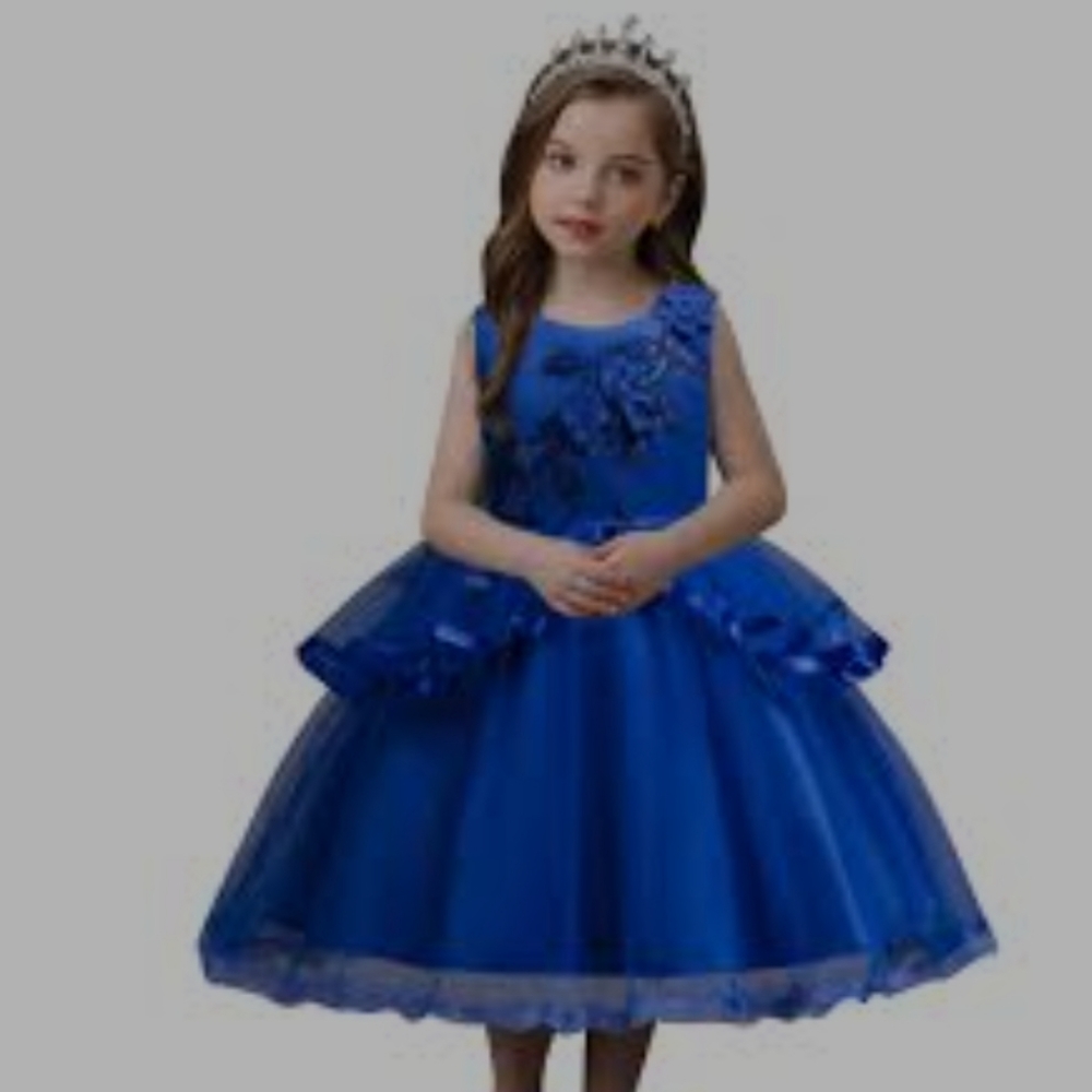 Royal blue flower girl jeweled bling pageant dress - Picture 2 of 12